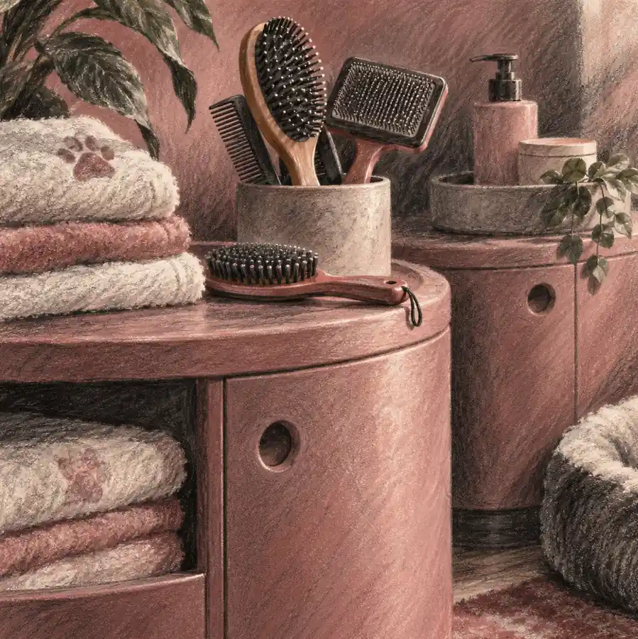 Illustration of pet care businesses equipment and workspace
