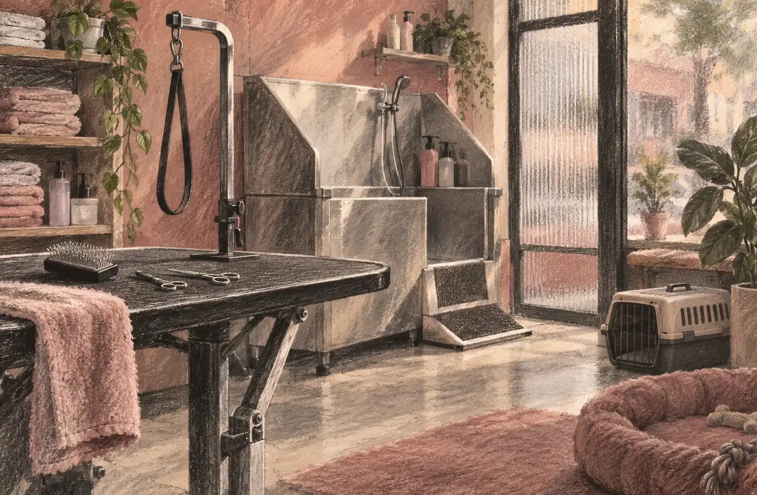 Illustration of pet care businesses and their working space