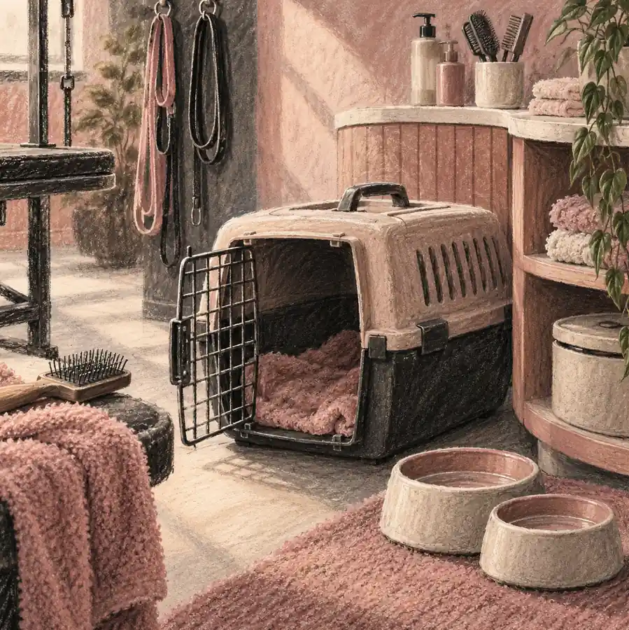 Illustration of pet care businesses equipment and workspace